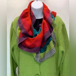 AVENUE Women's Long Sweater Cardigan 22/24 Color Green W/Pockets Scarf Included